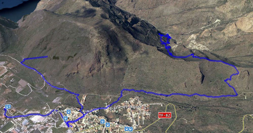 Track der Tour von Tamaimo in den Barranco Seco und zurück nach Tamaimo durch den Tunnel.