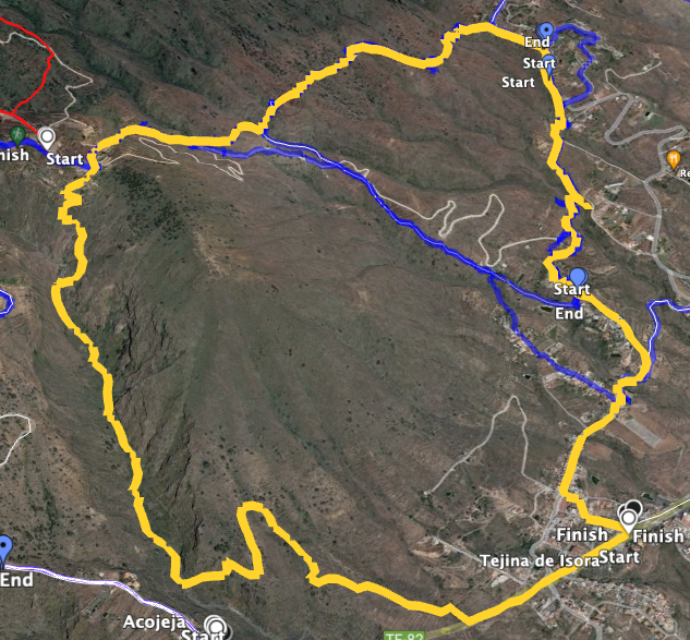 Track of the Montaña de Tejina hike (yellow)