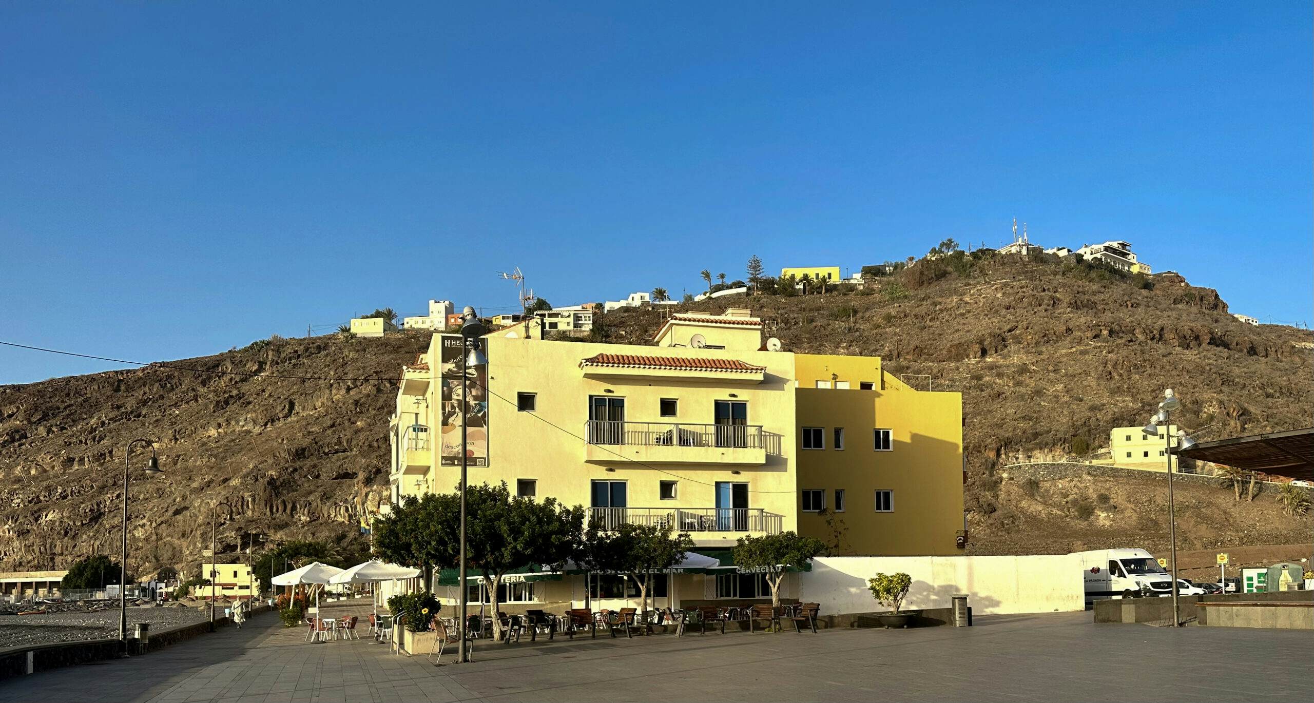 Hiking trail GR-132  stage 7 Alajeró - Playa Santiago - arriving at the finish in Playa Santiago on the coast