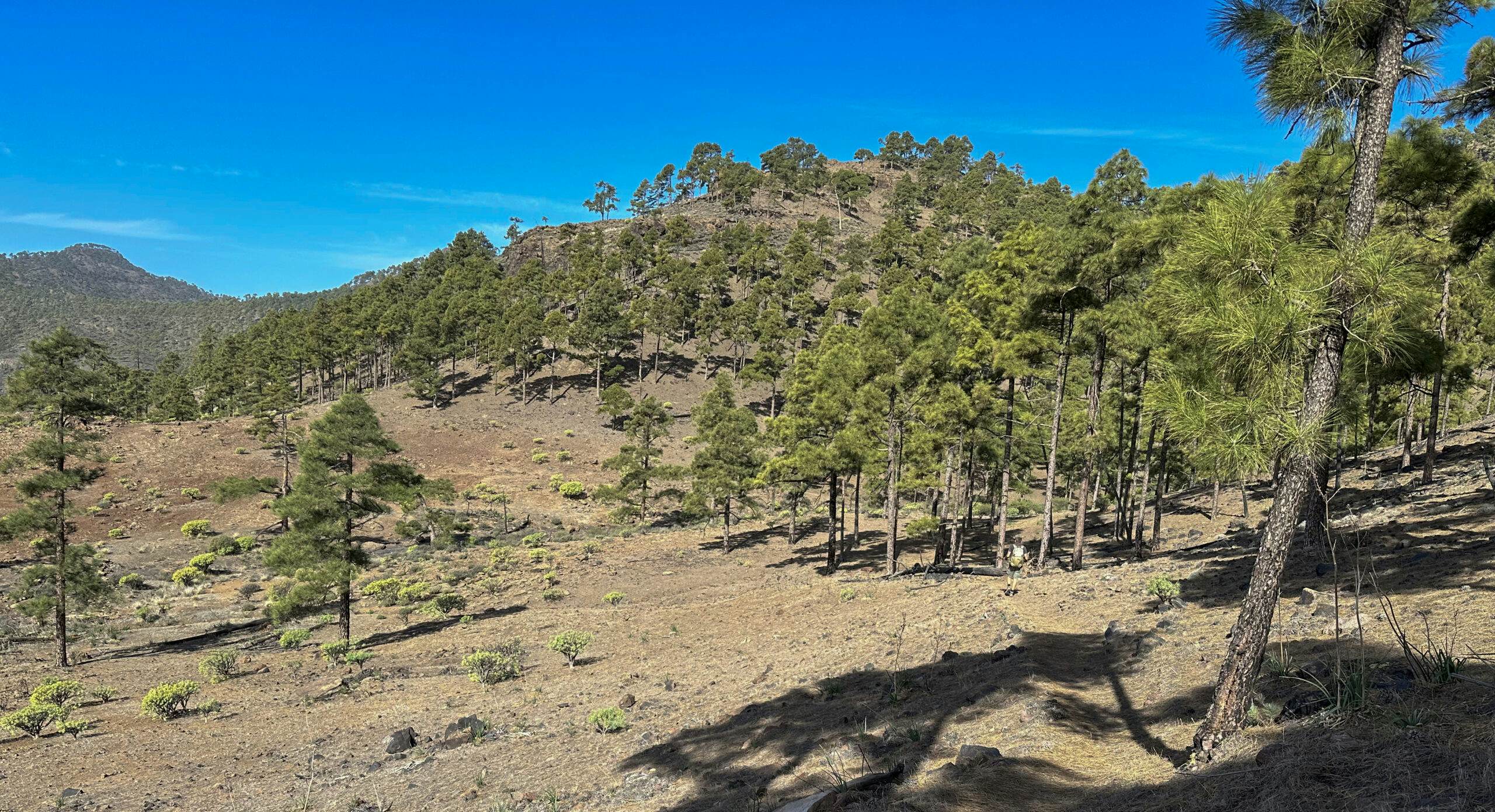 Senderista en el sendero de descenso de la reserva natural de Inagua
