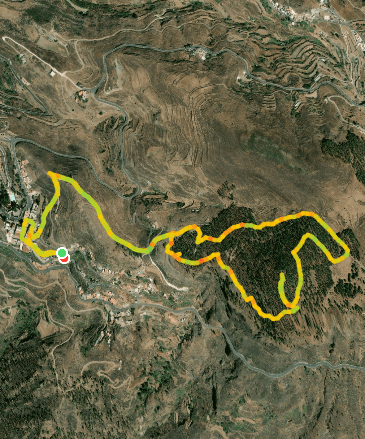 Trayecto del circuito de senderismo que sube y rodea la Montaña Artenara
