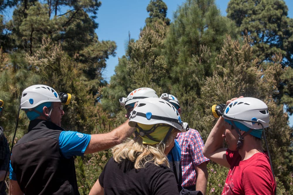 Visitors with helmets
