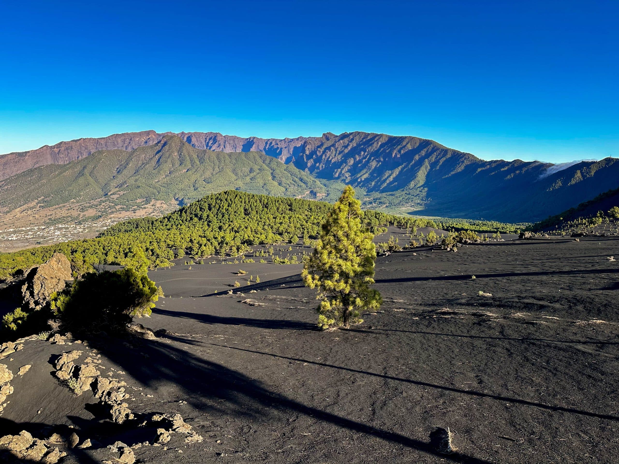 Blick vom Wanderweg über Aschefelder hinüber zur Cumbre Nueva