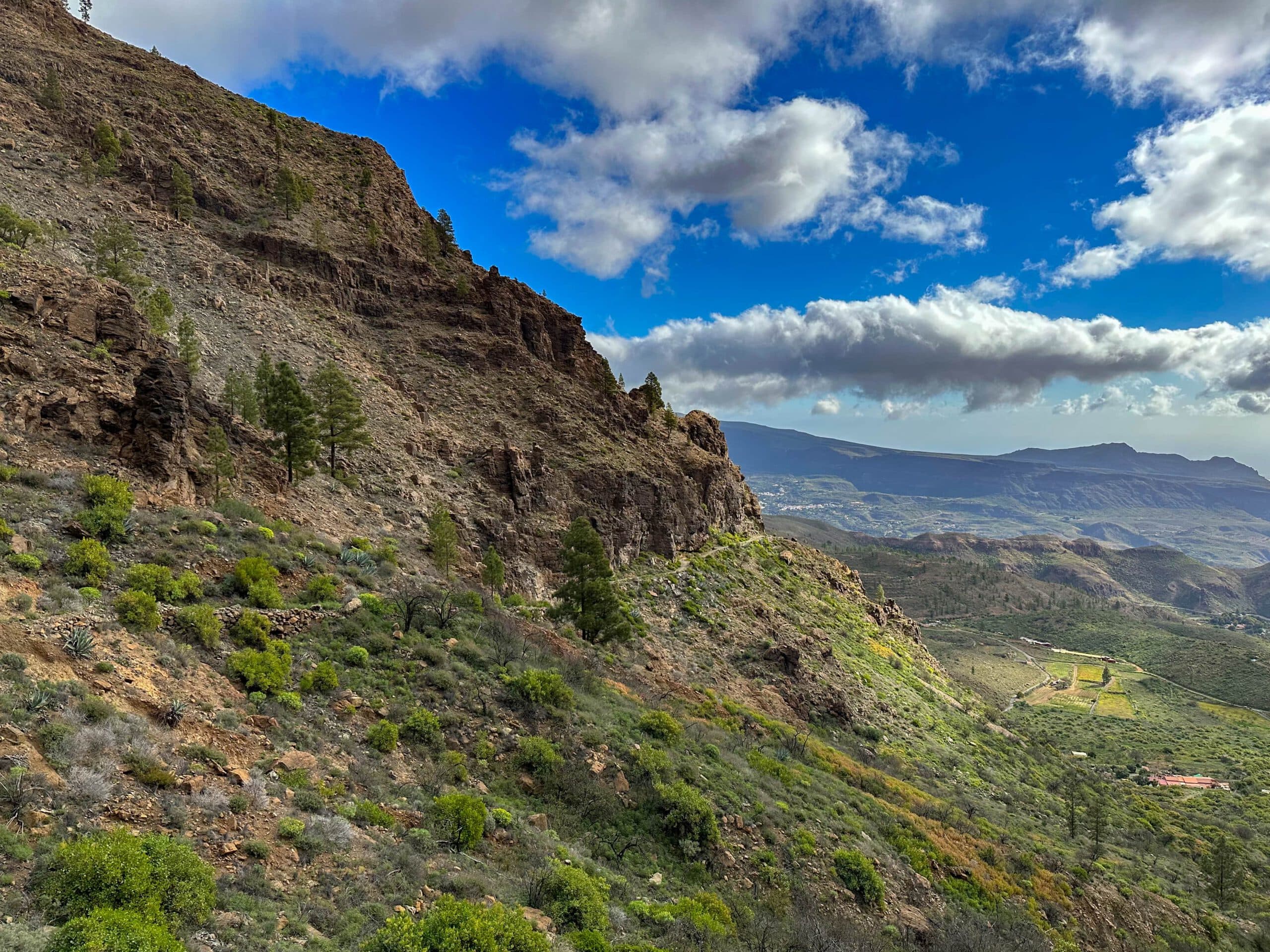 Blick von der Degollada de Manzanilla zurück auf den Wanderweg