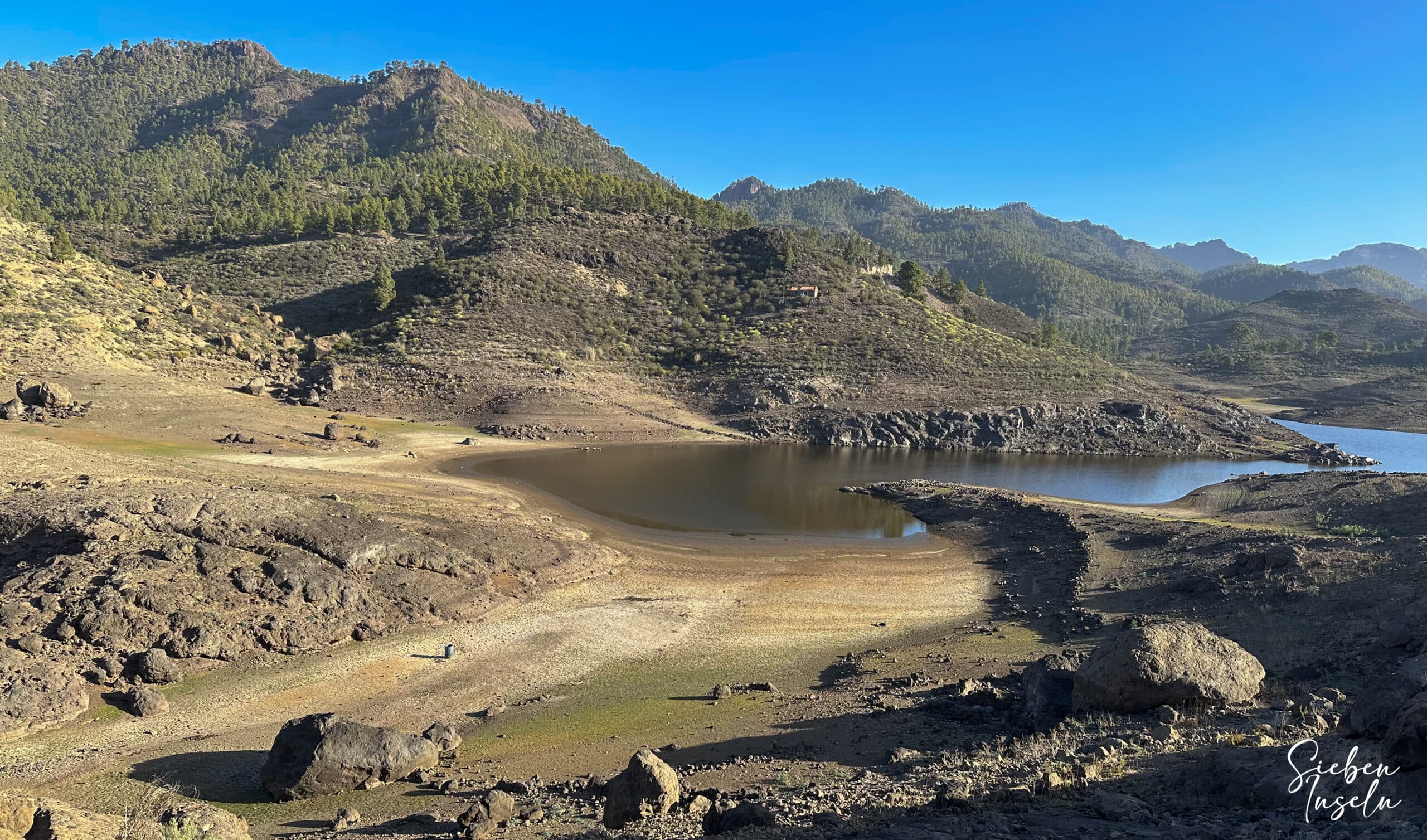 der Rest des verbliebenen Wassers in der Presa de Las Niñas