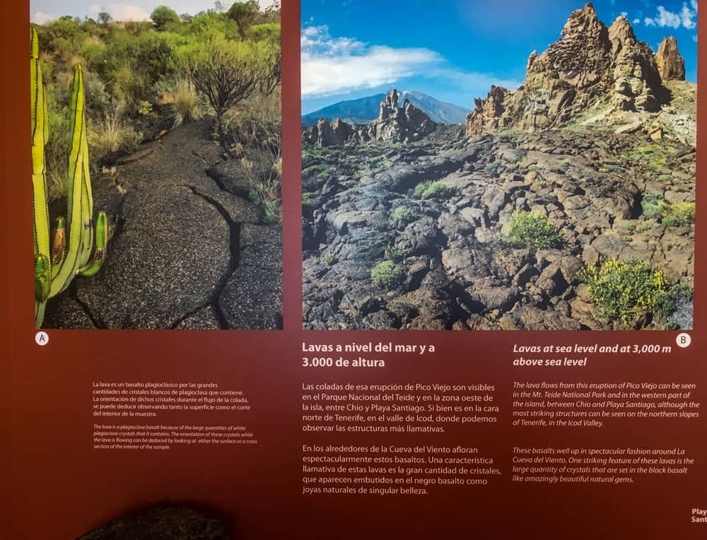 Paneles de exposición en el Centro de Visitantes de la Cueva del Viento