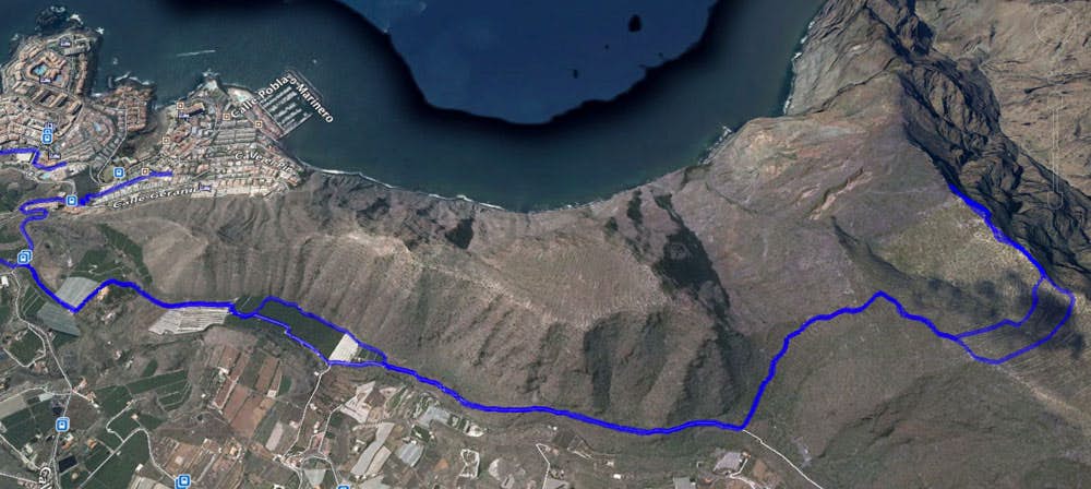 Track del recorrido desde Los Gigantes hasta la puerta de la roca El Bujero y vuelta