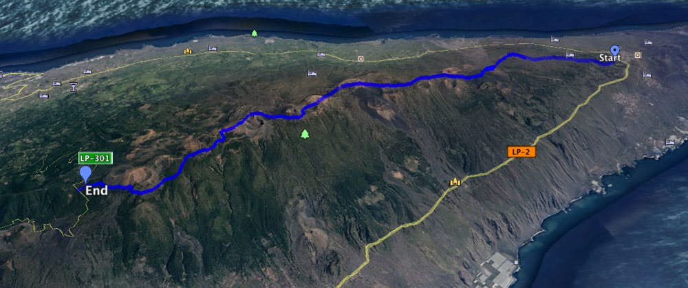 Ruta de los Volcanes - Track von Los Canarios zum Refugio del Pilar- Westansicht