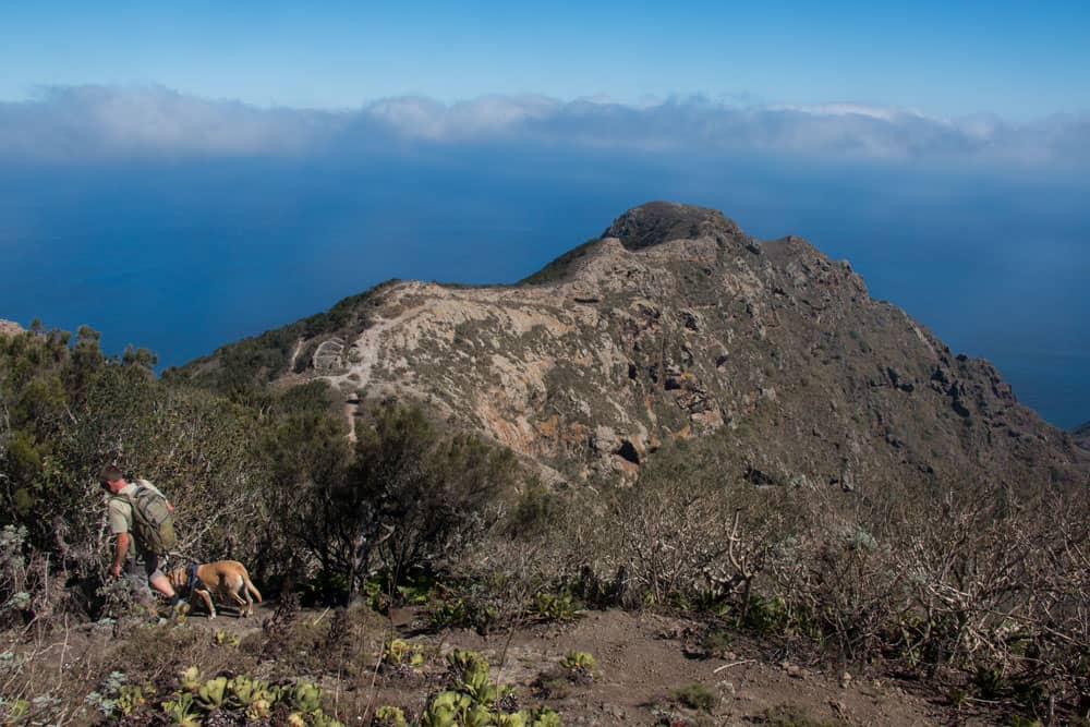 Sendero de bajada a Montaña Tafada con casa en ruinas