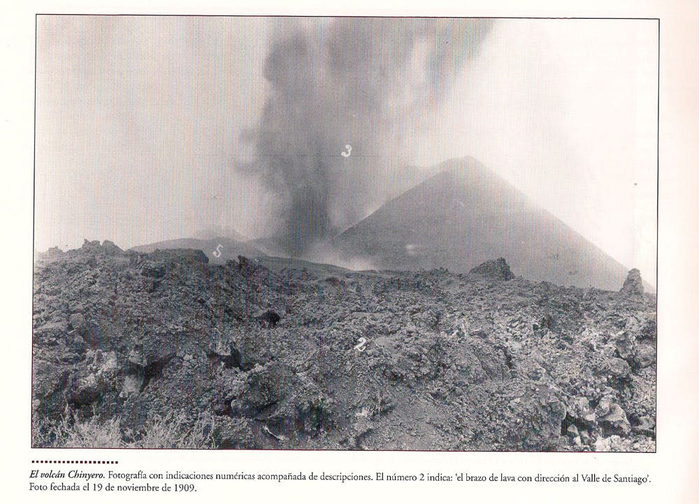 Historisches Bild vom Ausbruch des Chinyero 1909 - gefunden in der Stadtbibliothek Puerto de Santiago