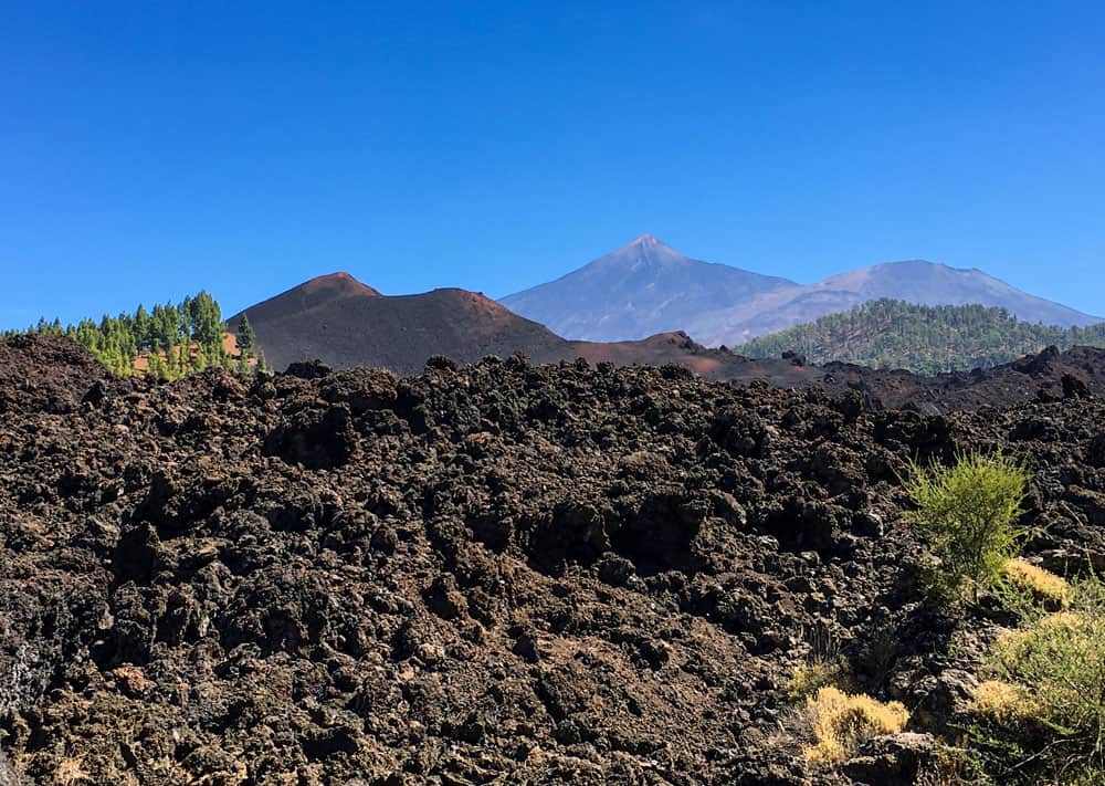 Lavafeld mit Chinyero, Teide und Pico Viejo