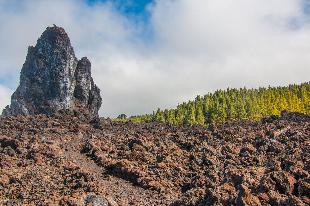 Gran roca en el campo de lava