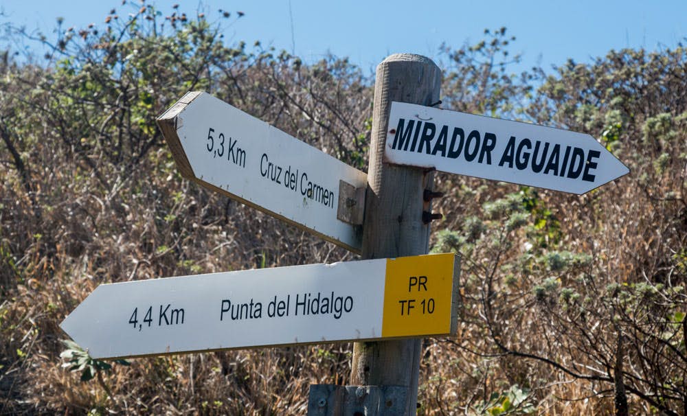 Signpost in Chinamada - to the Anaga mountain roads and down to the coast on the PR TF 10