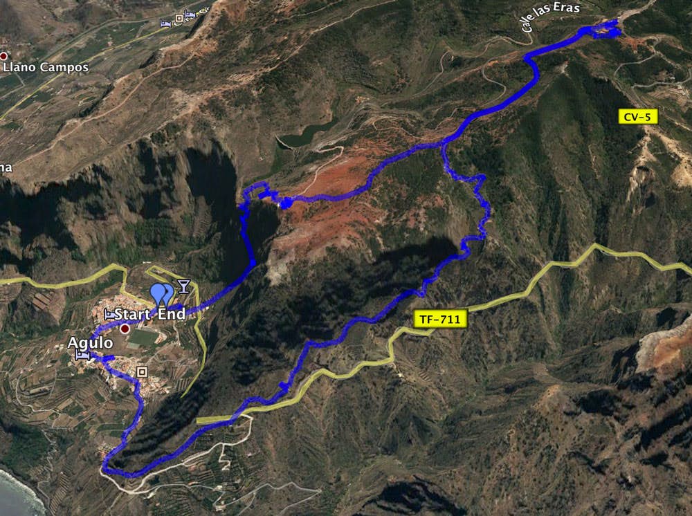 Track der Rundtour von Agulo über den Mirador Abrante und das Besucherzentrum Juego de Bolas von Süden aus