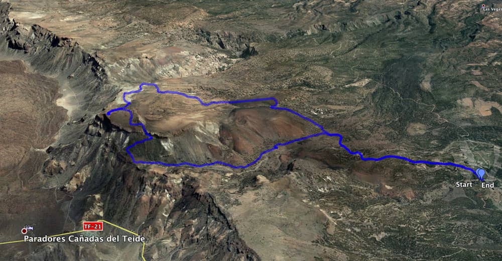 Pista de la caminata circular sobre la cumbre del Guajara