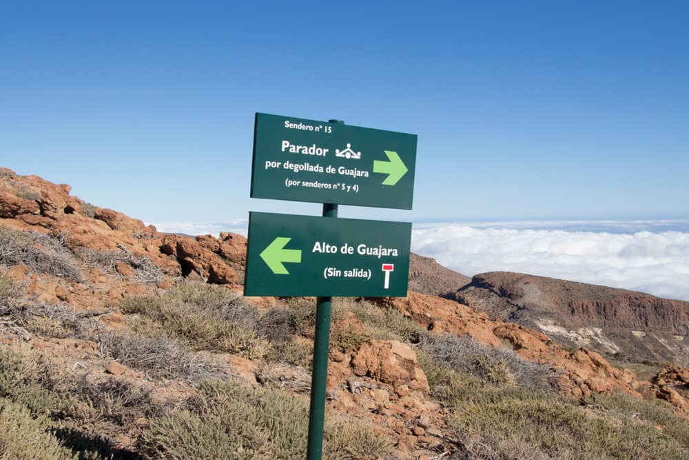 Bifurcación hacia la cima del Guajara