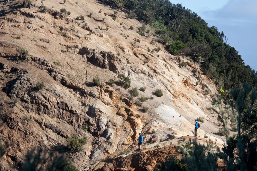 Excursionistas frente a la roca blanca