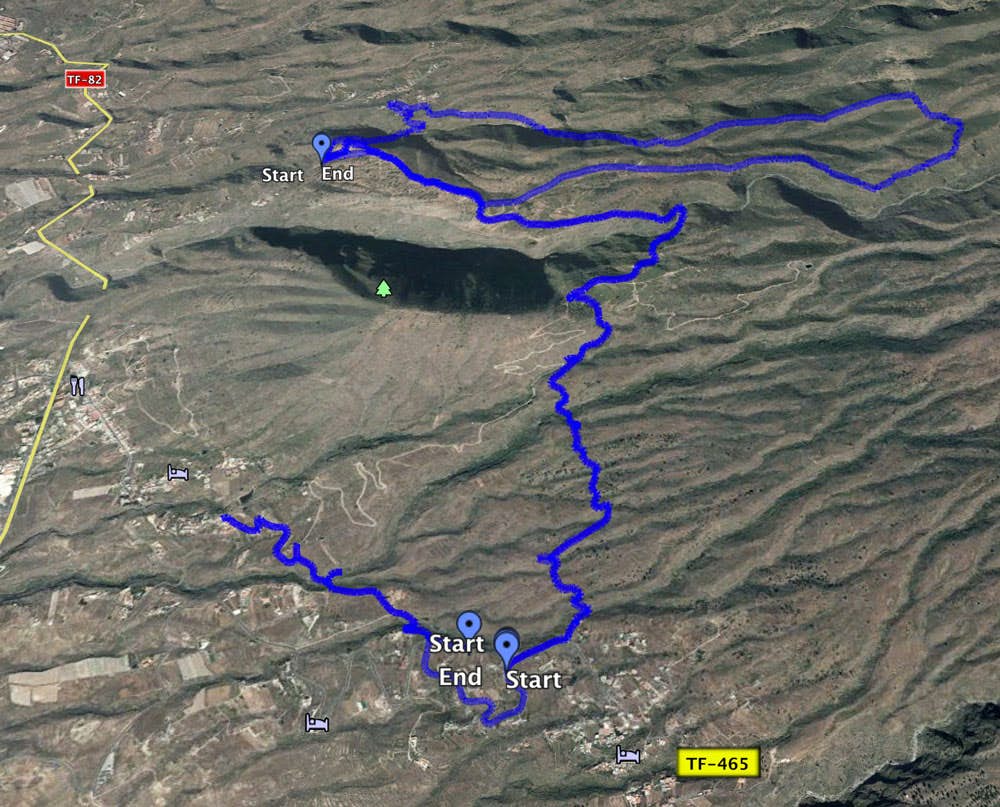 Track der Rundtour mit Track einer weiteren Wanderung von Vera de Erques nach El Jaral