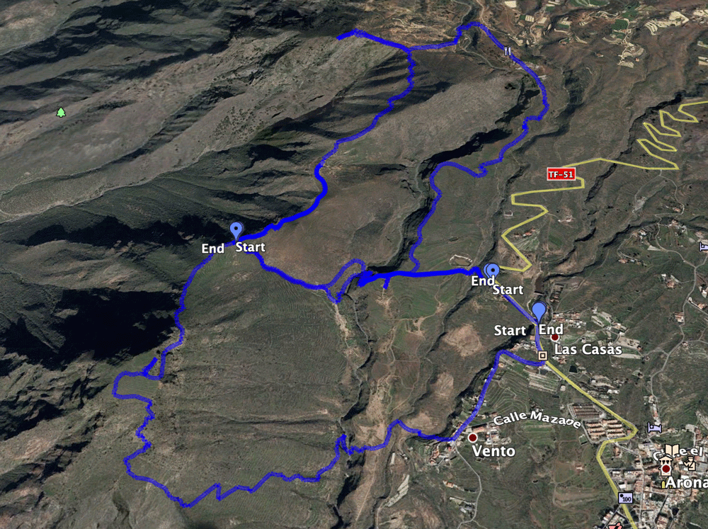 Track Conde mit Rundwanderung (oben) um den Roque Imoque