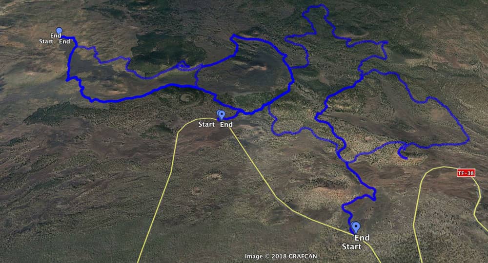 Circuito Tenerife Track de izquierda a derecha: 1. Chinyero 2. Montaña la Coredera 3. Montaña de las Cuevitas