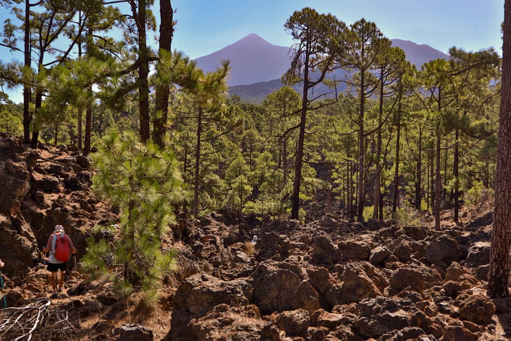 Wandern über Lavagestein unterhalb des Teide