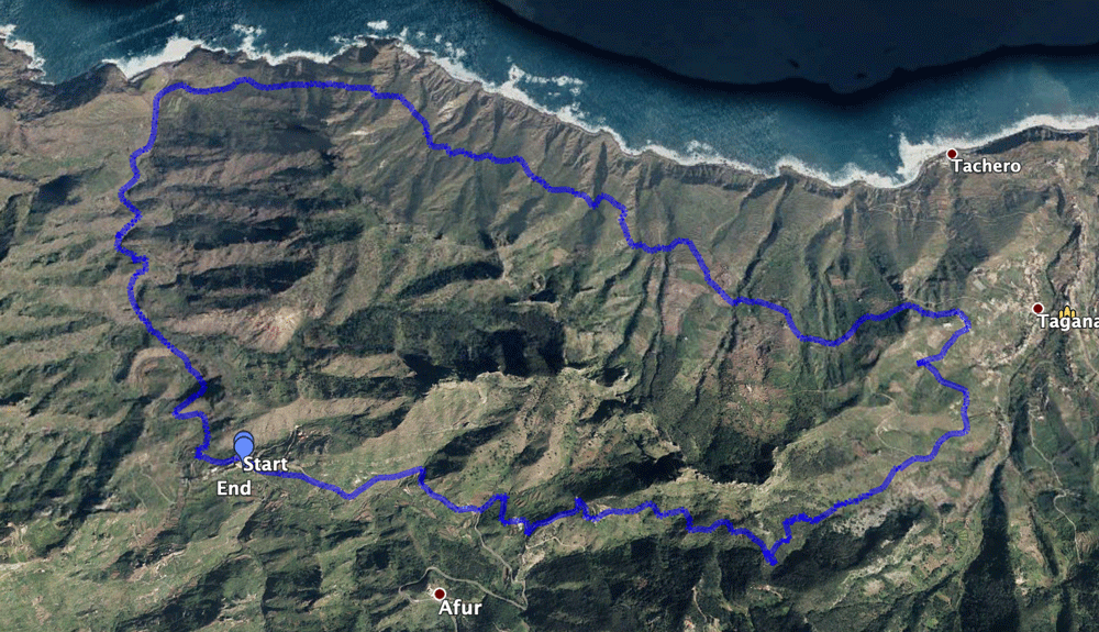 Track der Wanderung von Afur nach Tamadiste und über Taganana und die Cumbrecilla zurück nach Afur