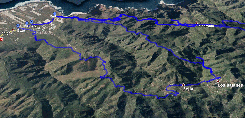 Track de la caminata circular con pista adyacente Punta de Hidalgo a Chinamada y más allá a Cruz del Carmen