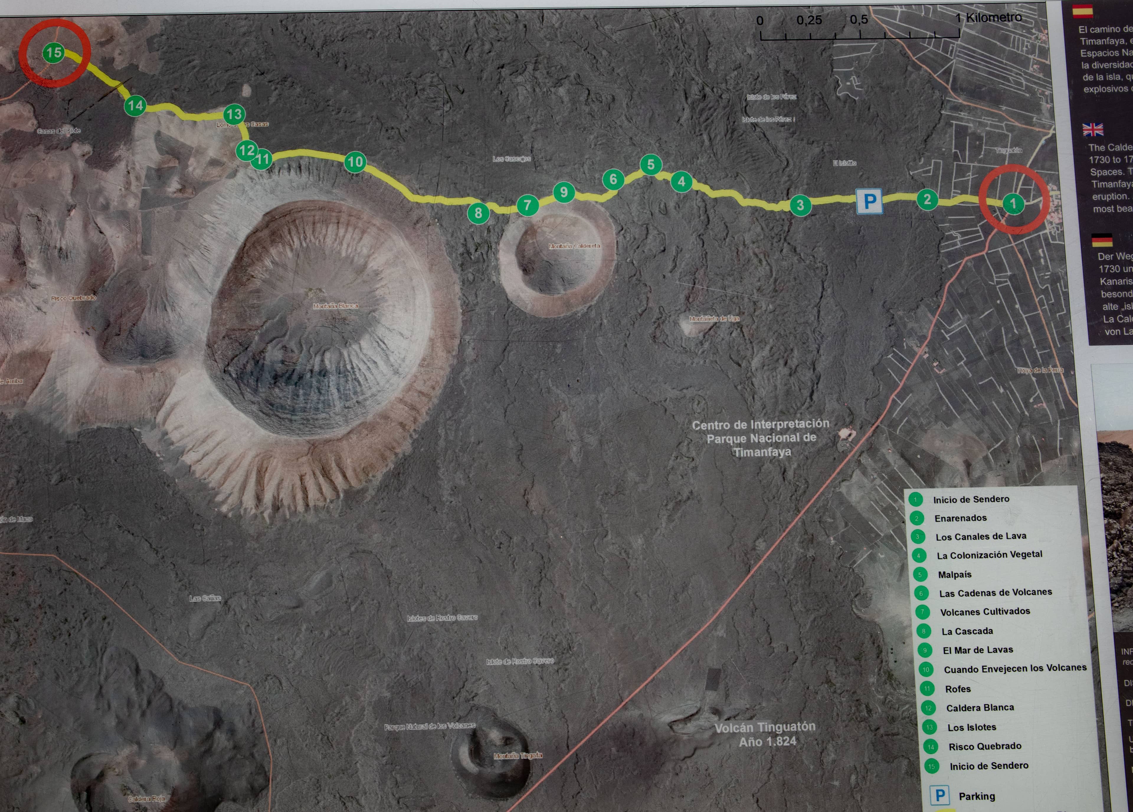 Señales de senderismo a lo largo de la ruta de los volcanes