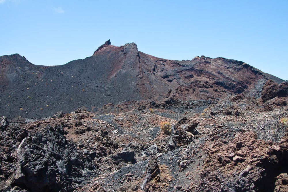 Dark volcanic soil characterizes the landscape of the south of La Palma