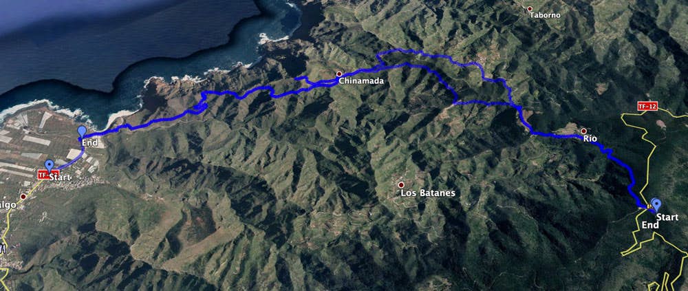 Track de la caminata de Punta del Hidalgo a Chinamada y de Cruz del Carmen a Chinamada y vuelta por Las Carboneras