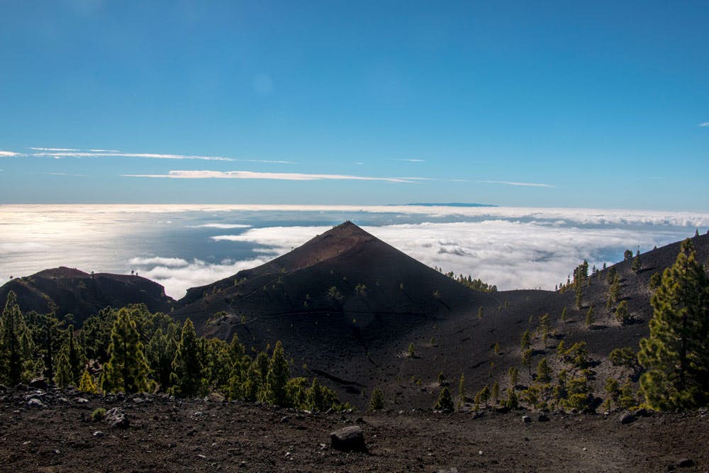 View of the southern volcanoes during the ascent to the volcano La Deseada