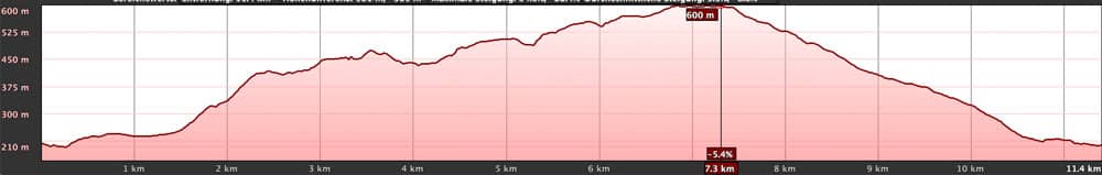 Perfil de altitud de la ruta Aldea Blanca - San Miguel