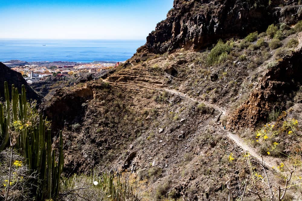 hiking trail Barranco del Infierno with view to the Atlantic and Adeje