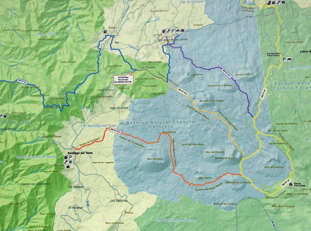 The main hiking route to the Chinyero - hiking map