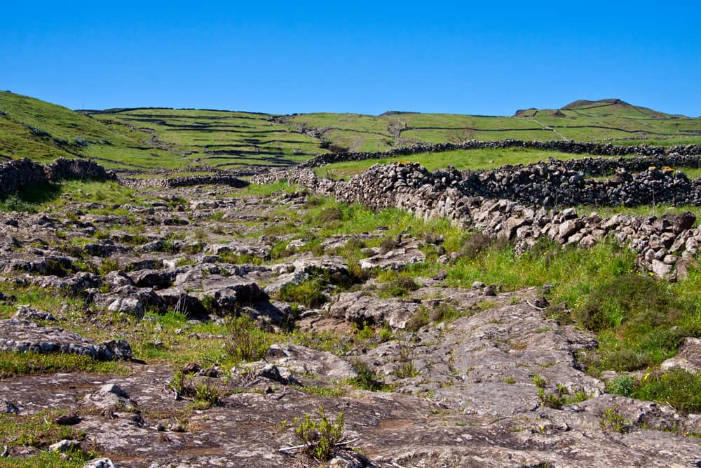 la meseta verde de El Hierro - muros de piedra