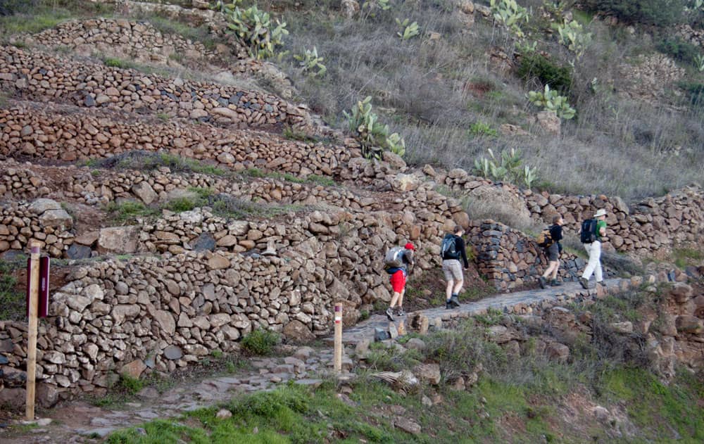 Hikers on the paved hiking trail near Chipude