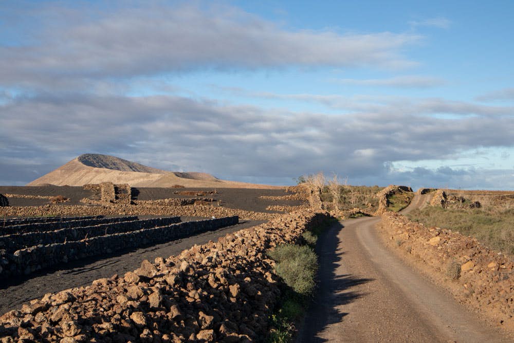road at the start of the hike - both volcanos in the background