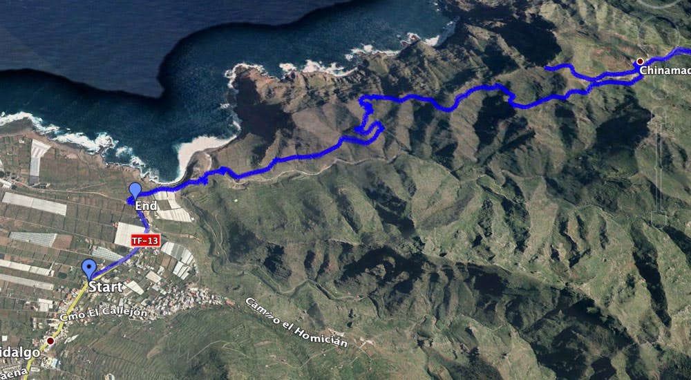 Track of the hike Punta del Hidalgo to Chinamada