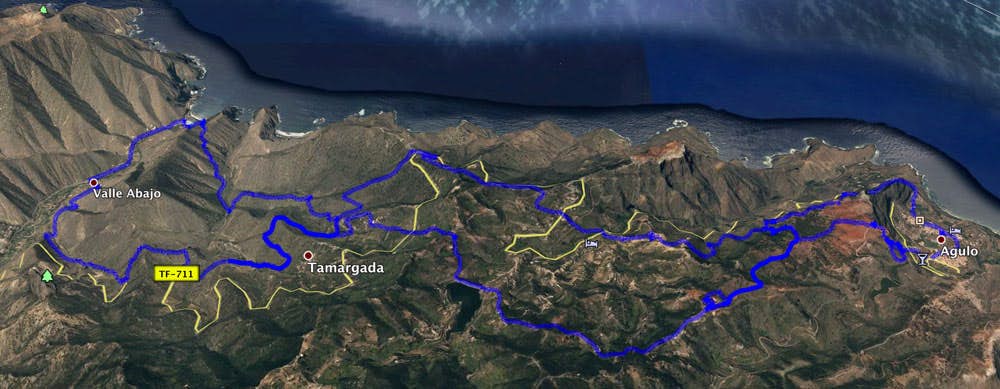 Track of the hike (in the middle) in combination with two other circular hikes on La Gomera