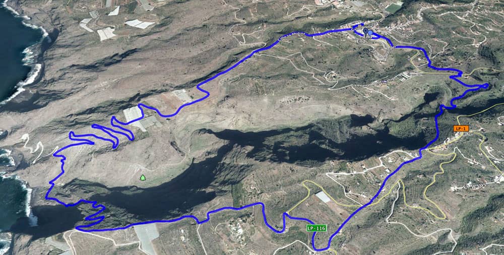 Track of the hike from Tijarafe to Pirate cove and back over Barranco Jurado