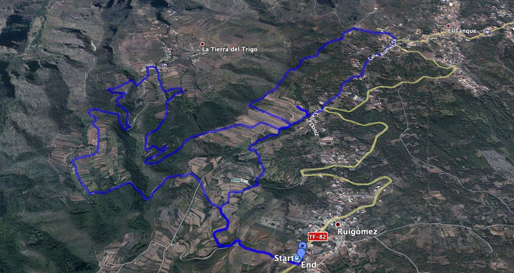 Track der großen Rundwanderung bei Ruigómez , El Tanque und La Tierra del Trigo