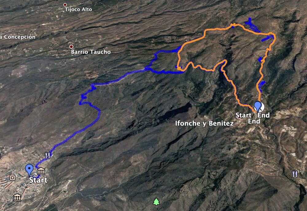 Track der Rundtour über Ifonche (orange) und Track der Wanderung von Adeje bis Ifonche