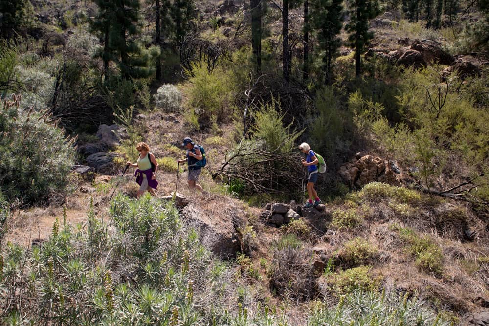 Excursionistas en el camino de vuelta hacia la Montaña de Chasogo