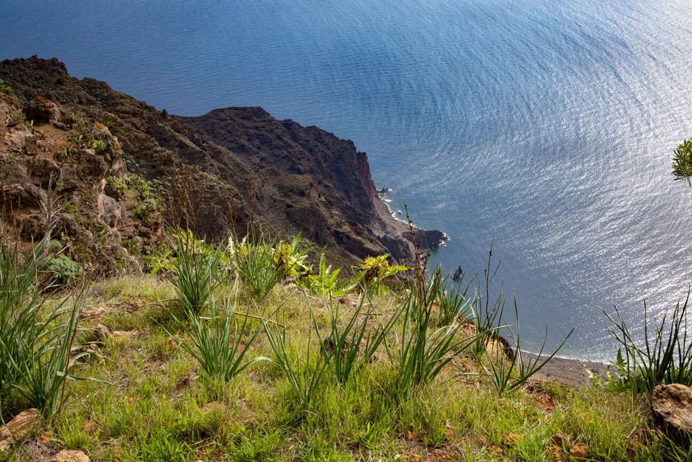 View from the steep coast into the depths 