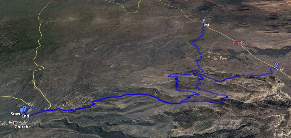 Track of the hike from Chirche up and track of the hike Montaña de Chasogo