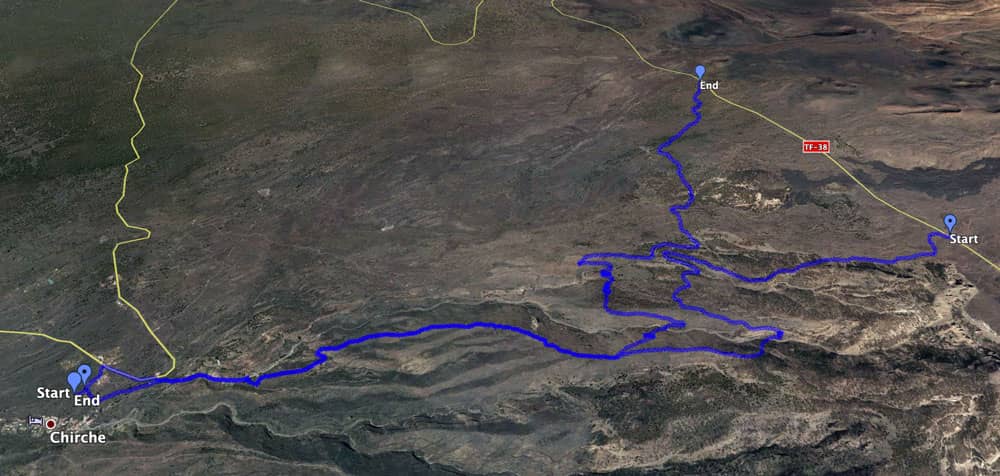 Track of the hike from Chirche up and track of the hike Montaña de Chasogo