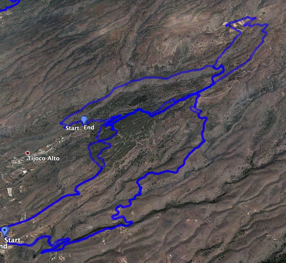 Rutas de las tres caminatas por Tijoco Alto y el Barranco de Erques