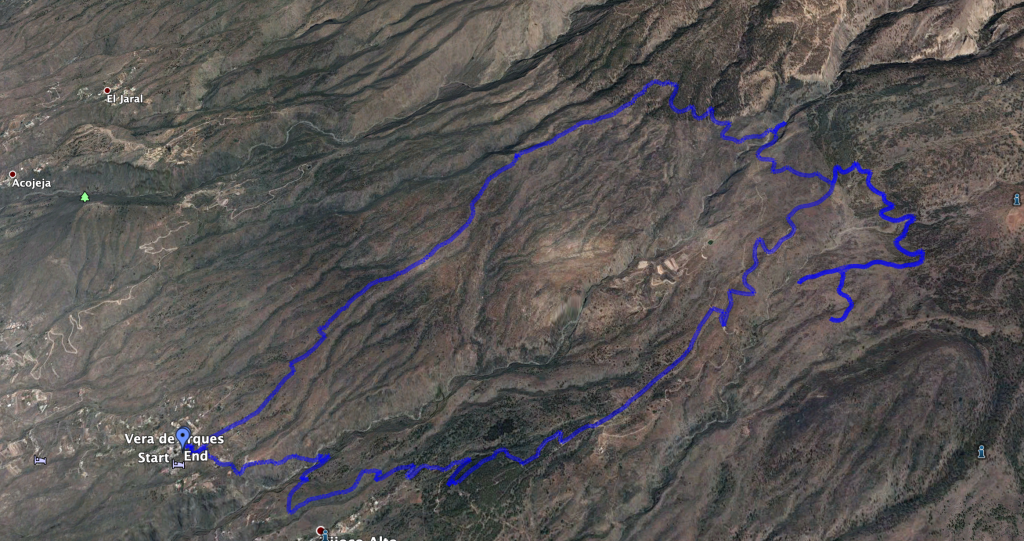 Track of the hike from Vera de Erques to the waterfall and a small extension