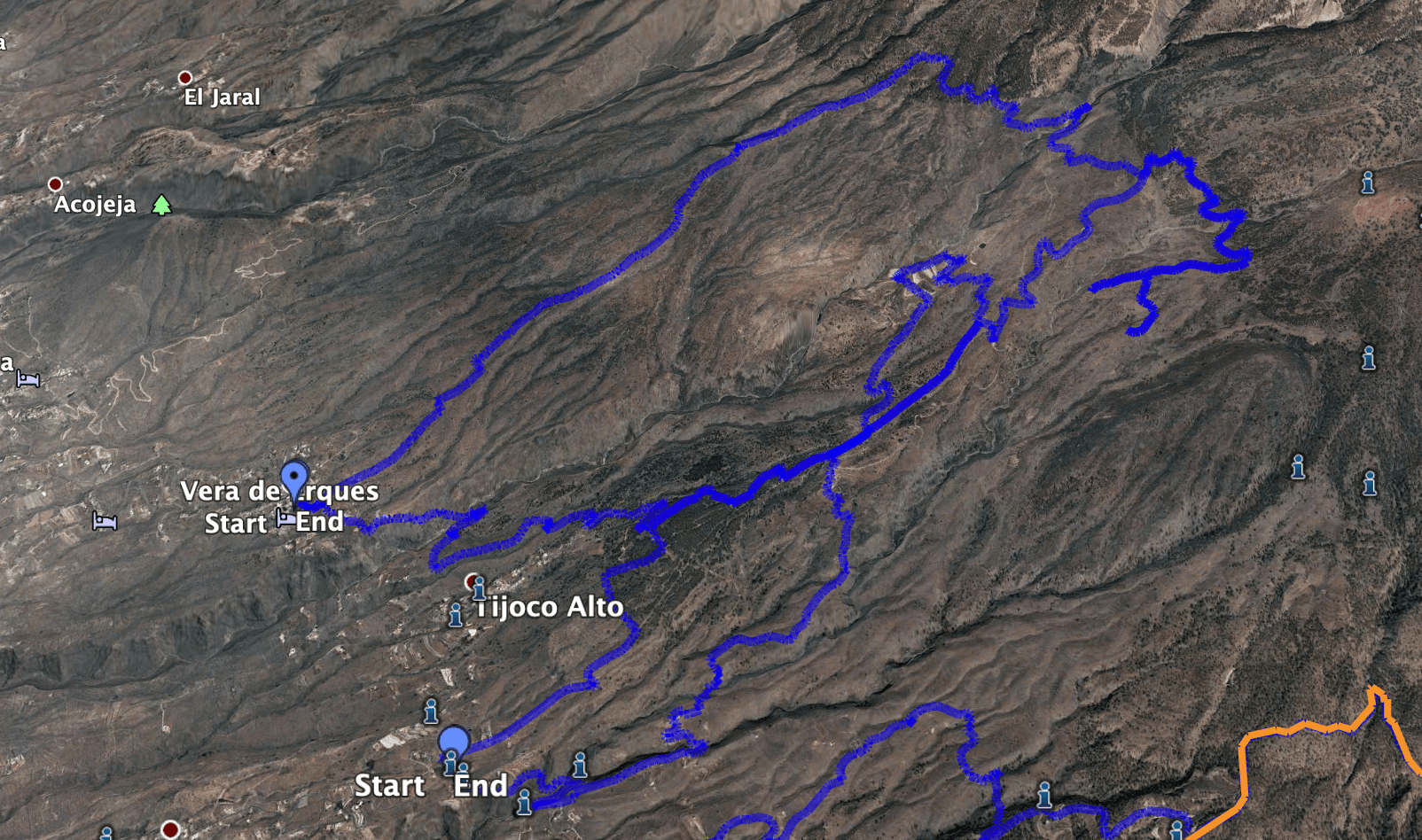 Track hike from Vera de Erques to the waterfall and adjacent track of a hike from La Quinta