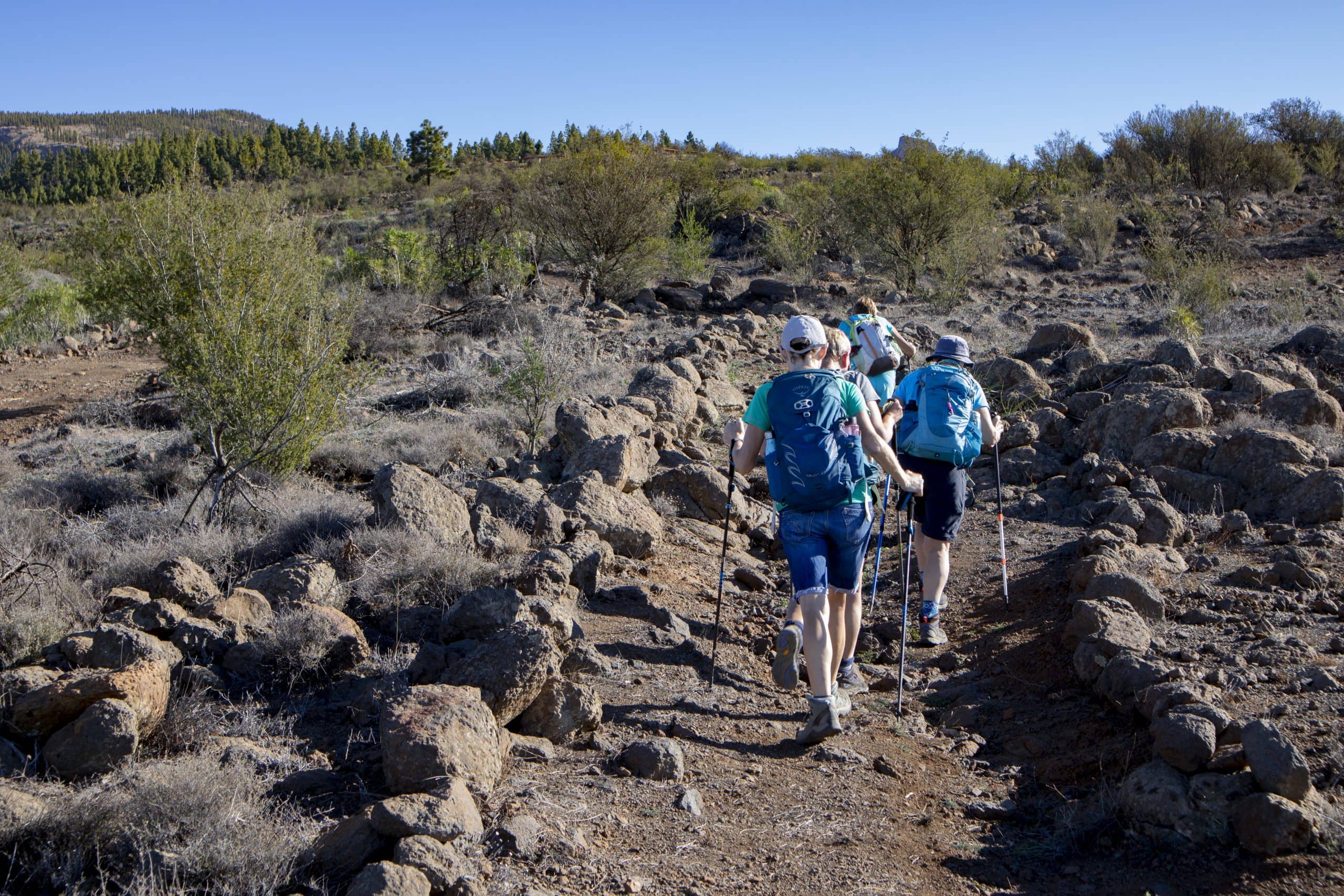 Hikers on the hiking trail to the waterfall